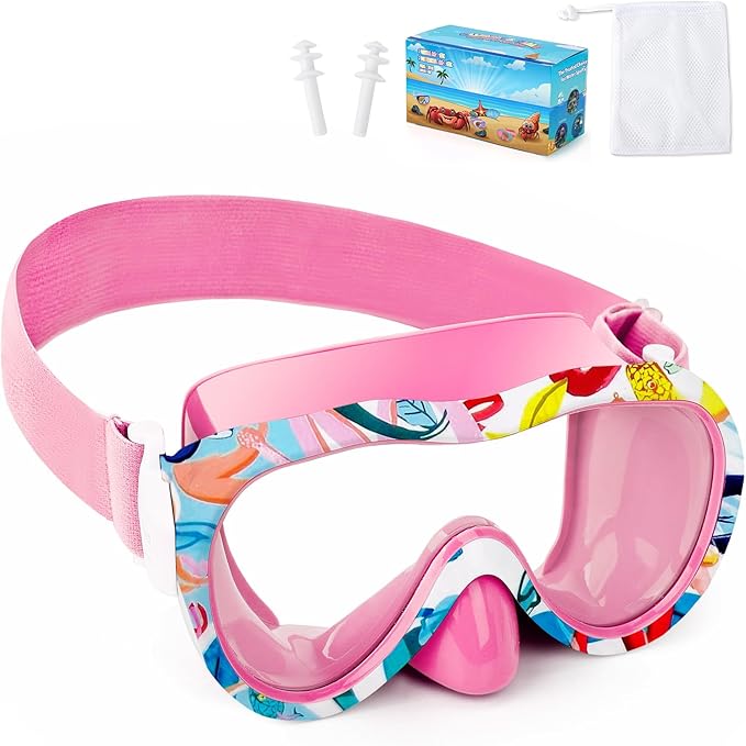 Kids Swim Goggles with Nose Cover, 180° Panoramic Snorkel Mask with Anti-Fog & Anti-Leak Design, Comfort Fabric Strap UV Protection Lens for Boys Girls Ages 3-15