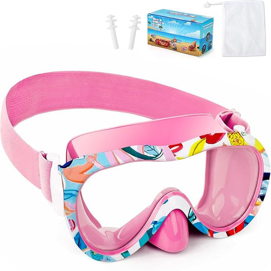 Kids Swim Goggles with Nose Cover, 180° Panoramic Snorkel Mask with Anti-Fog & Anti-Leak Design, Comfort Fabric Strap UV Protection Lens for Boys Girls Ages 3-15
