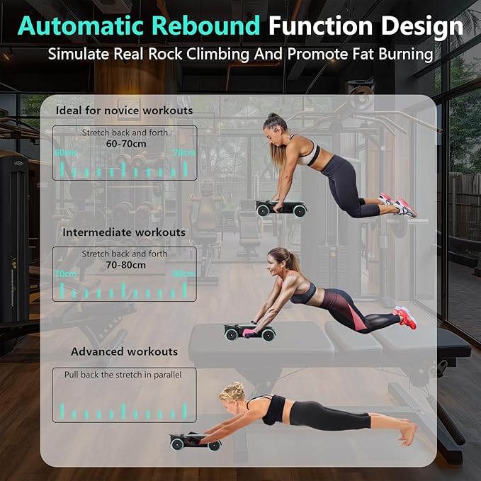 Roller with 4 Wheels: Automatic Rebound Abdominal Wheel for Core Workout, Workout Equipment for Home and Gym, Abdominal Exercise Roller for Men and Women