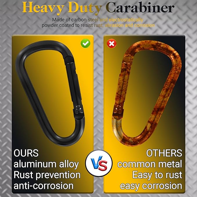 Heavy Duty Aluminum D Carabiner Clips & Key Rings, Black & Sliver Corrosion Resistant Keychain for Keys, Outdoor Sports, Hiking, Camping, Fishing & Hanging Gear
