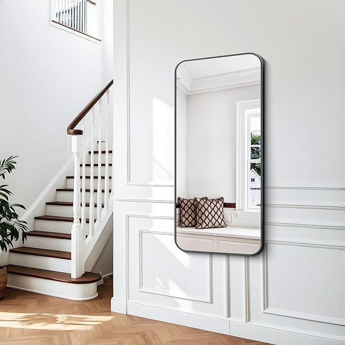 24x48 inch Bathroom Mirror,Black Rectangle Mirror,Wall Mounted Bathroom Frame Vanity Mirror with Round Corner for Bedroom Living Room, Entryway Hangs Horizontal or Vertical