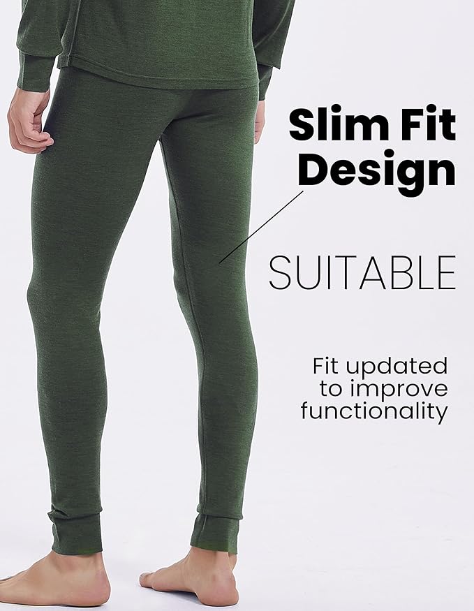 Iguana Mens 100% Merino Wool Base Layer Sets for Ski Lightweight Thermal Underwear