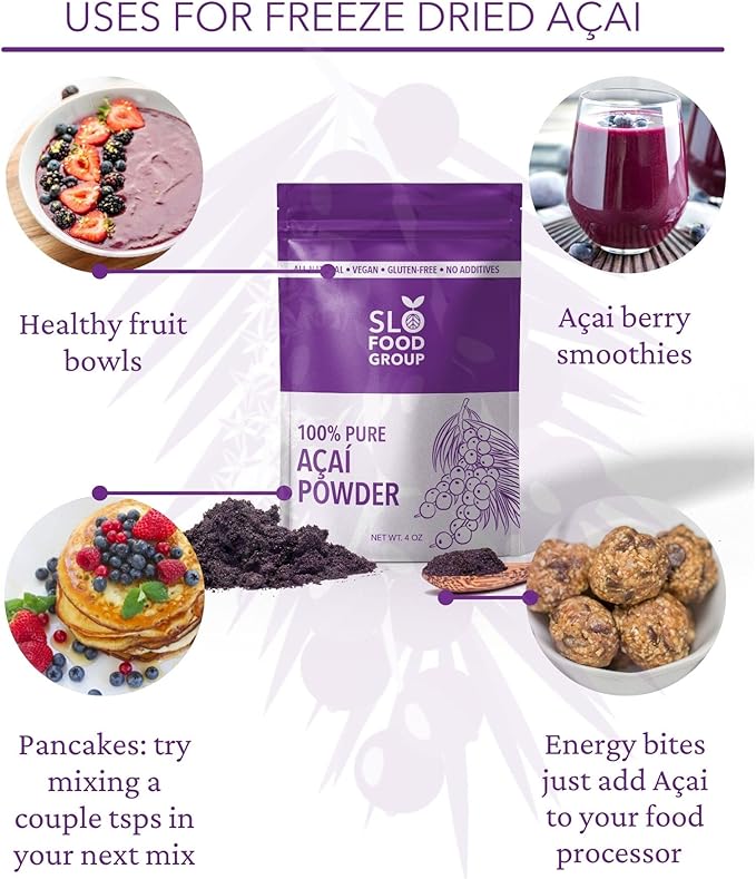 Slofoodgroup Freeze Dried Açaí Powder - Pure Acai Powder from Brazil (1 Lb Açaí), Acai Fruit Powder