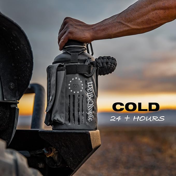 Iron Infidel Battle Bottle - Half Gallon Water Bottle Insulated, 64 oz Stainless Steel Water Jug with Paracord Handle - Gym Flask for Men with Rugged Sleeve for Storage (Betsy Ross 2 Liter)