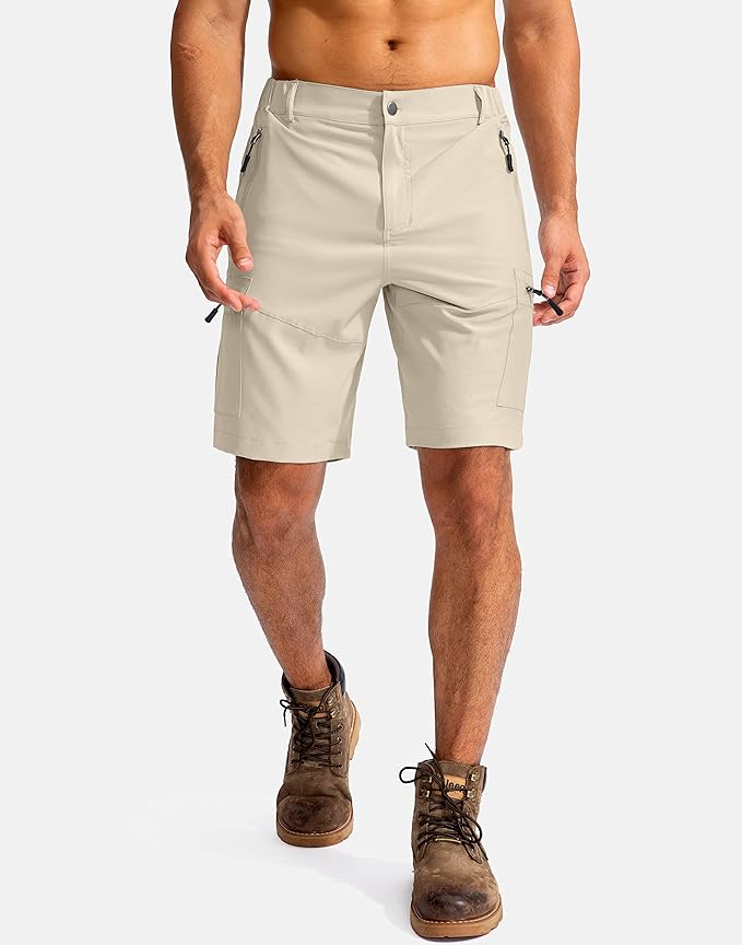 Pudolla Men's Hiking Cargo Shorts 9" Lightweight Outdoor Work Shorts for Men Travel Golf Camping Casual with 5 Zipper Pockets