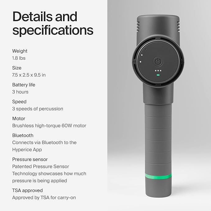 Hyperice Hypervolt 2 Grey - Featuring Quiet Glide Technology - Handheld Percussion Massage Gun | 3 Speeds, 5 Interchangeable Heads | Helps Relieve Sore Muscles and Stiffness