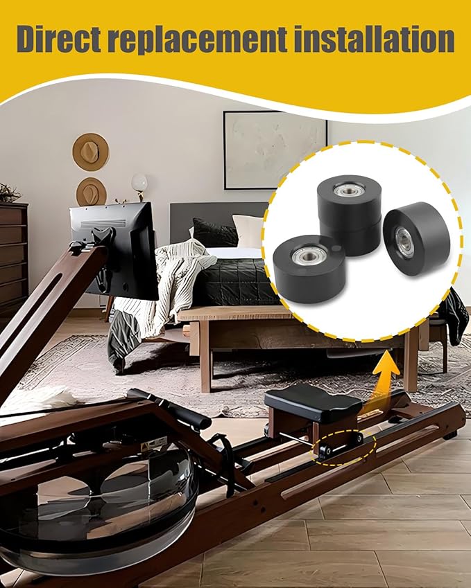 Rowing Machine Seat Wheels for Various Resistance Rowing Machines, Fitness Trolley Seat Rail Rollers Water Resistance