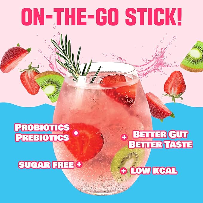 TEAZEN Strawberry Kiwi Kombucha Tea, Hydration Drink Mix, Sugar Free, Live Probiotics & Prebiotics, 10 Sticks, 1.76oz