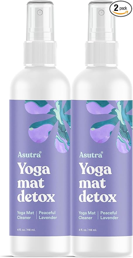 ASUTRA Yoga Mat Cleaner Spray Bundle (Peaceful Lavender), 4 fl oz (Pack of 2) - No Slippery Residue, Organic Essential Oils, Deep-Cleansing for Fitness Gear & Gym Equipment