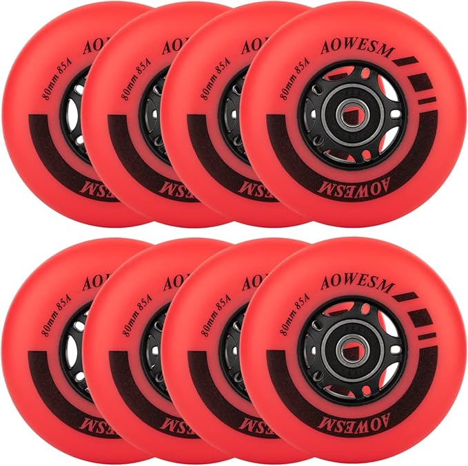 AOWESM Inline Skate Wheels 80mm 76mm 72mm 85a Outdoor Indoor Black Blue Red Roller Hockey Blades Replacement Wheels w/Bearings ABEC-9 and Floating Spacers (8-Pack)