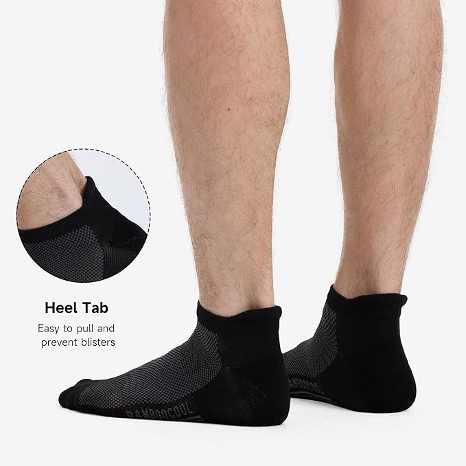 BAMBOO COOL Men's Ankle Socks Athletic Cushioned Moisture Wicking, Running Socks Arch Support Breathable, Heel Tab 8 Pack