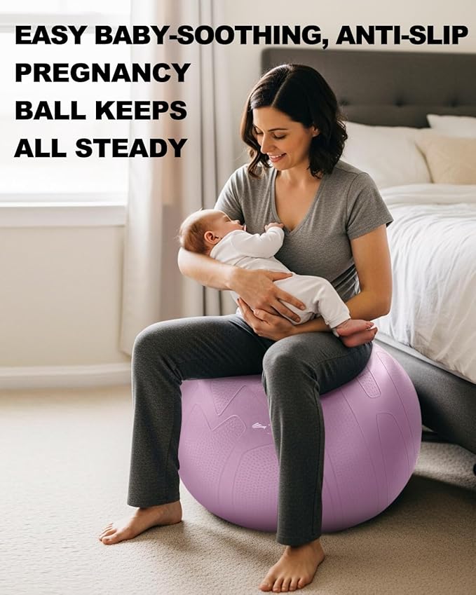 Trideer Pregnancy Birthing Ball - 1.7mm Extra Thick Yoga Ball for Maternity, Labor, Exercise, Physio, Recovery - Guide & Baby Memory Book Included - 440LB Anti-Burst & Non-Slip Stability