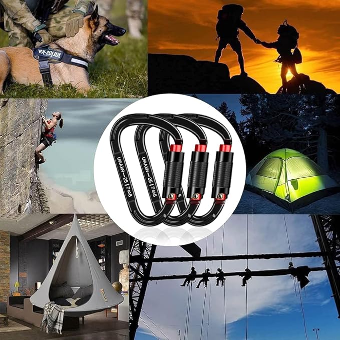 Auto Locking Carabiner Heavy Duty Carabiner 25kN UIAA Certified Climbing Carabiner Climbing Equipment Safety Carabiners for Rappelling, Hammocks, Rescue, Dog Leash, Swing