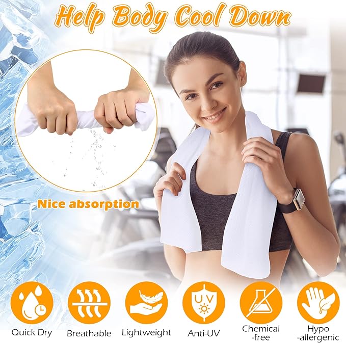 20 Pcs Cooling Towel 40" x 12" Ice Towel for Neck and Face Microfiber Chilly with Bag Breathable Yoga Gym Stay Cool Towels Sweat Rag for Workout Running Camping Pilates Beach Accessories (White)