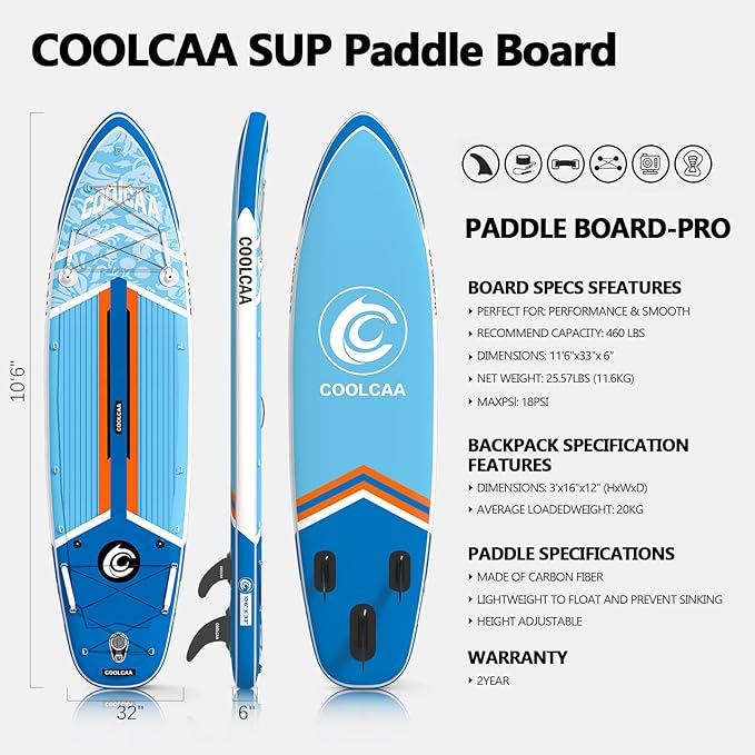 Inflatable Paddle Board, Stand Up Paddleboard with Premium SUP Accessories for Fishing & Yoga, 460lb Capacity, Non-Slip EVA Deck, Blow Up Paddle Boards for Adults & Beginner