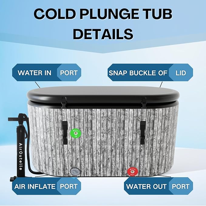 Inflatable Cold Plunge Tub, 216 - Gallon Large Ice Tub for Recovery, Durable & Portable with Water Chiller Compatibility, Gym and Training Use (Grey)