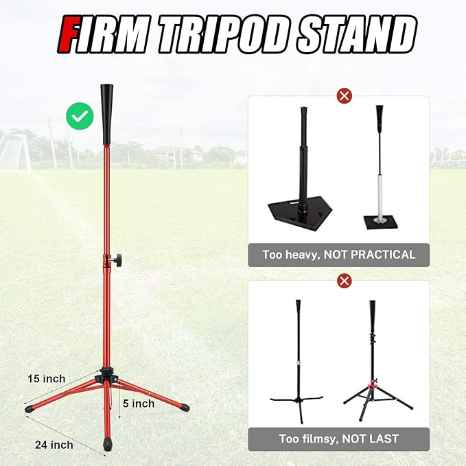Gonex Baseball Softball Practice Hitting Batting Tripod Stand Rubber Tee Collapsible Portable with Carrying Bag