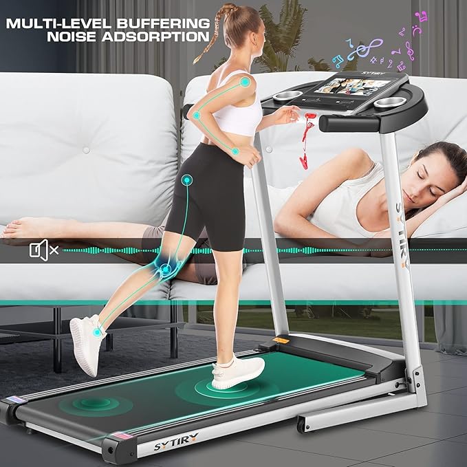SYTIRY Treadmill with Touch Screen,3.25HP Treadmills for Home with TV and WiFi,Smart Foldable Treadmill with Music,3D Virtual Sports Scene,Popular APP for Social Networking,Walking/Running Machine