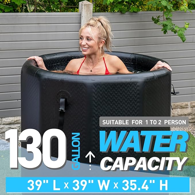 Inflatable Ice Bath Tub for Athletes, Cold Plunge Recovery Tub with Insulated Lid, EVA Groundsheet, Backpack, 115 Gallon Capacity, 39" x 39" x 35.4", Portable Durable Design