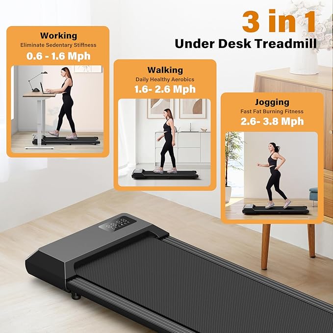 SupeRun Walking Pad, Under Desk Treadmill, 3 in 1 Portable Treadmill with Remote Control LED Display, 2.5 HP Quiet Walking Jogging Machine for Office Home Use, 300 Lbs Capacity
