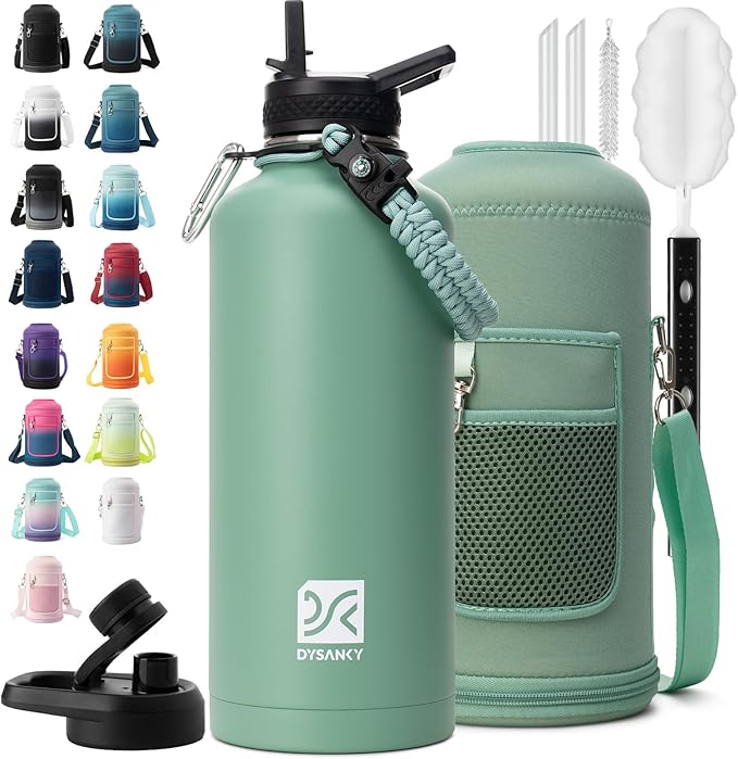 Insulated Water Bottle | Thickened Stainless Steel for Gym and Hiking with Straw, Carrier Bag, Handle Strap | BPA-Free 87 oz