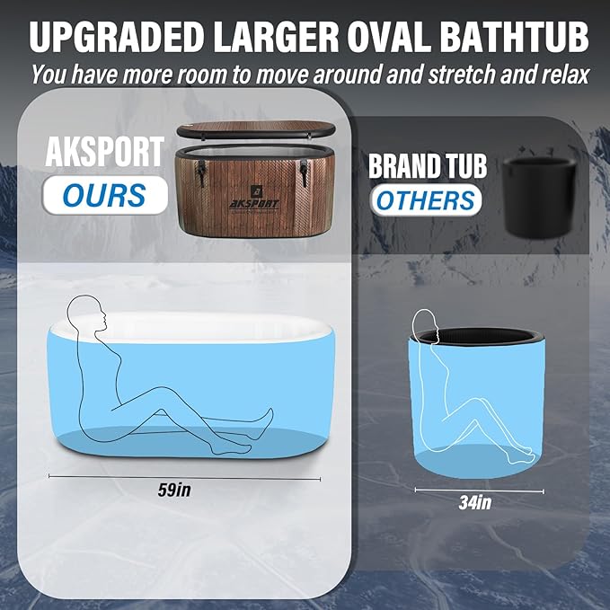 AKSPORT Ice Bath Tub for Athletes, 238 Gallons Inflatable Cold Plunge Tub Compatible with Water Chillers,Icebath for Recovery & Cold Water Therapy, Portable Bathtub for Indoor & Outdoor-Wood