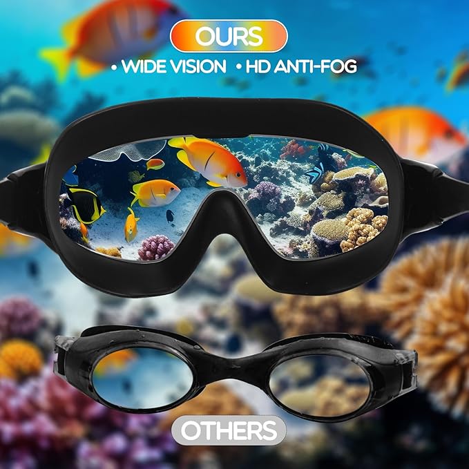 Kanayu 6 Pieces Swimming Goggles Wide View No Leaking Anti Fog Adult Swim Goggles with Earplugs Nose Clip for Adult Men Women