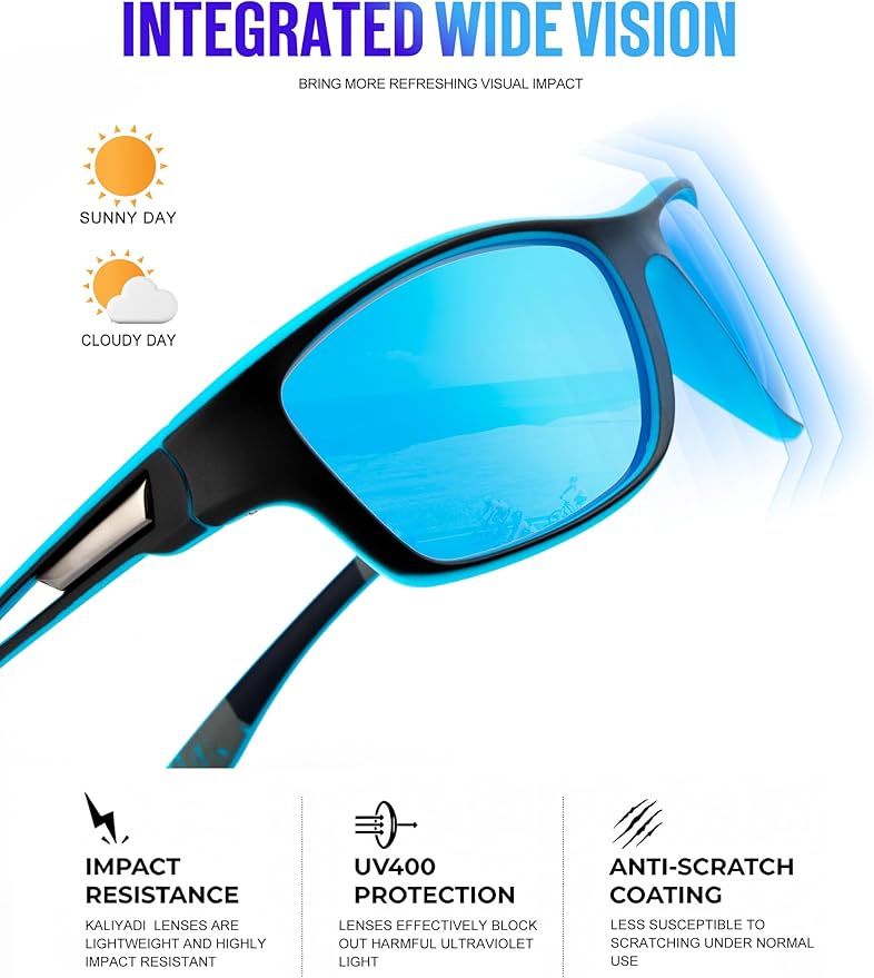 KALIYADI Polarized Sunglasses for Men, Sports Sun Glasses for Driving Cycling Fishing with UV protection