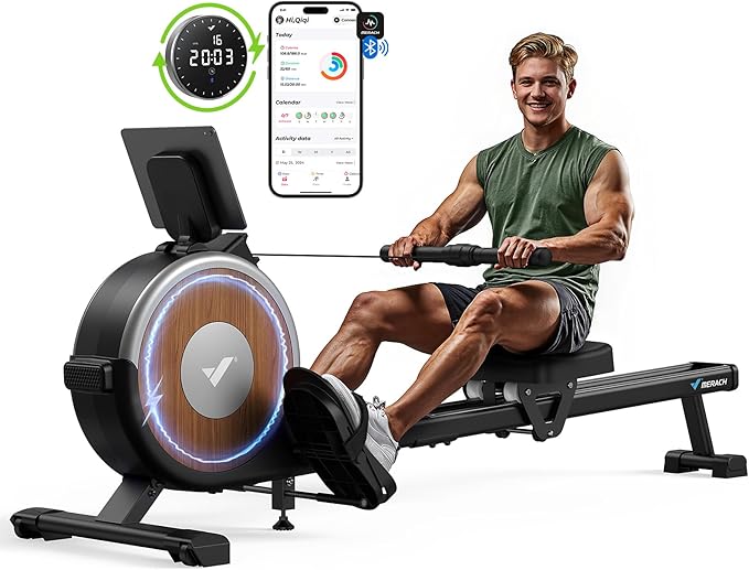 MERACH Rowing Machines for Home, Magnetic Rowing Machine with 16 Levels, Rower Machine of Quiet Resistance, Dual Slide Rail with Max 350lbs Weight Capacity, App Compatible