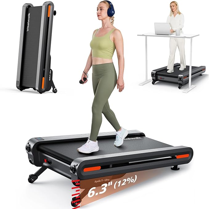 Walking Pad Treadmill with Auto Incline - 18"x43" Wide Full Deck 6 Levels 12% Incline, Portable Under Desk Treadmill for Home Gym Office, 350lbs Capacity, 3.0HP Quiet, Upright Stand Space-Saving, APP