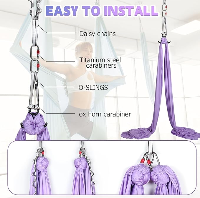 Aerial Silks Kit & Aerial Yoga Hammock - 11Yd Premium Fabric Hardware - Easy Setup for Flying Yoga, Aerial Swing & Fitness - Supports Up to 14ft Rigging