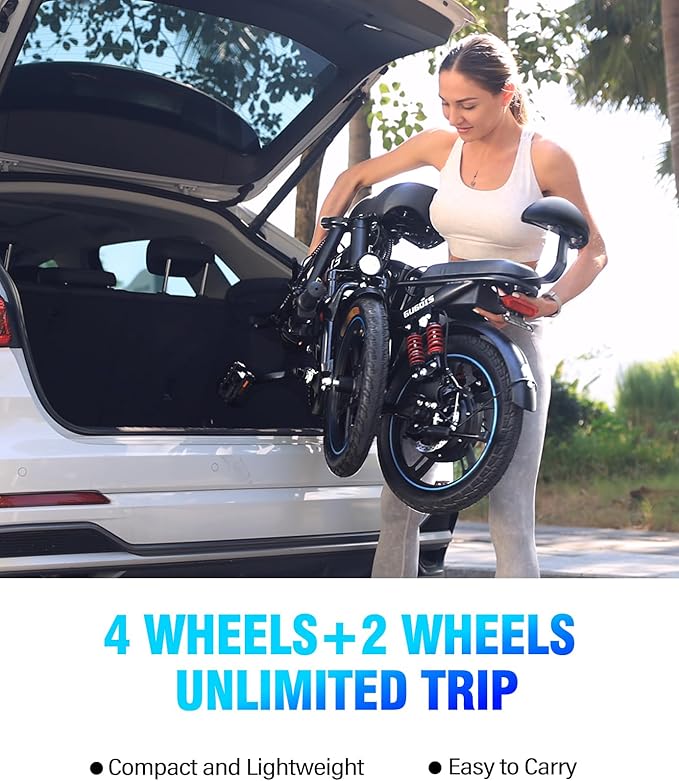 2 Seater Electric Bike for Adults,Mini Bike 500/750 Motor,28MPH,48V/15AH Removable Battery,25-30Miles 16" Fat Tire Commuter Ebike,Full Suspension Foldable Electric Bicycles for Adults Teens