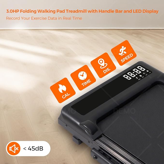 Portable Compact Treadmill with Handles for Home Small Spaces, Foldable Folding Walking Pad Treadmill with Handle Bar, 3.0HP Electric Walking Pads Treadmills Home with 320LB Capacity, LED Display
