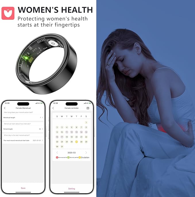 Thin Smart Ring for Fitness & Health Tracking -Heart Rate/Blood Oxygen Monitor, 5ATM Waterproof, Sleep Analysis, Pedometer -No APP Subscription Compatible with Smartphone (Black, 8)