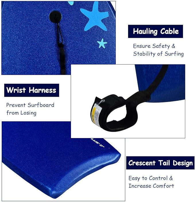 Goplus 41''/37''/33'' Lightweight Body Board for Beach, Surf Board with EPS Core, XPE Deck, HDPE Slick Bottom, Wrist Leash, Bodyboard for Kids Adults Surfing