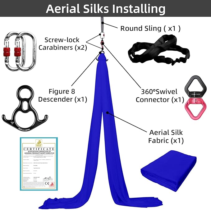 PRIOR FITNESS Aerial Silks Kit Colorful 9/15/20 Yards 40D Nylon Fabric Hammock Set With Hardware & Guide for All Levels Of Aerial Yoga Practice and Acrobatic Flying For Adults Aerial silk