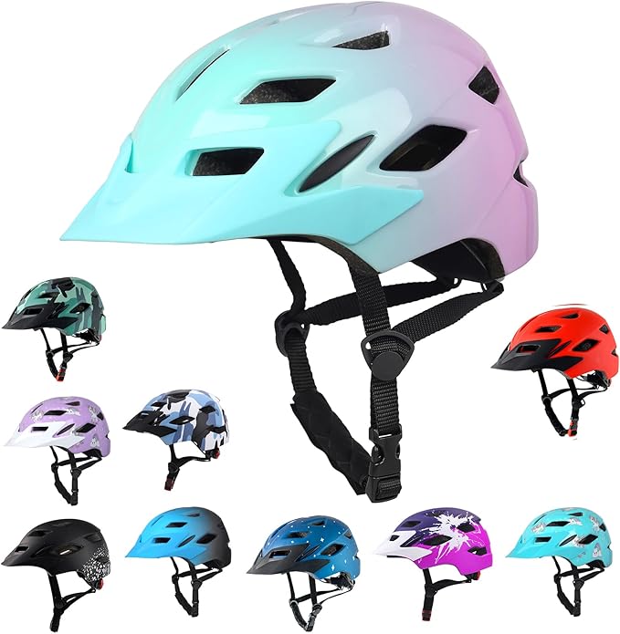 Kids Bike Helmet,Bavilk Kids Boys Girls Bike Helmets with LED Light Detachable Visor Children Youth Teen Multi-Sport for Skating Cycling Scooter Skateboard Adjustable & Lightweight 19.7"-22.4"