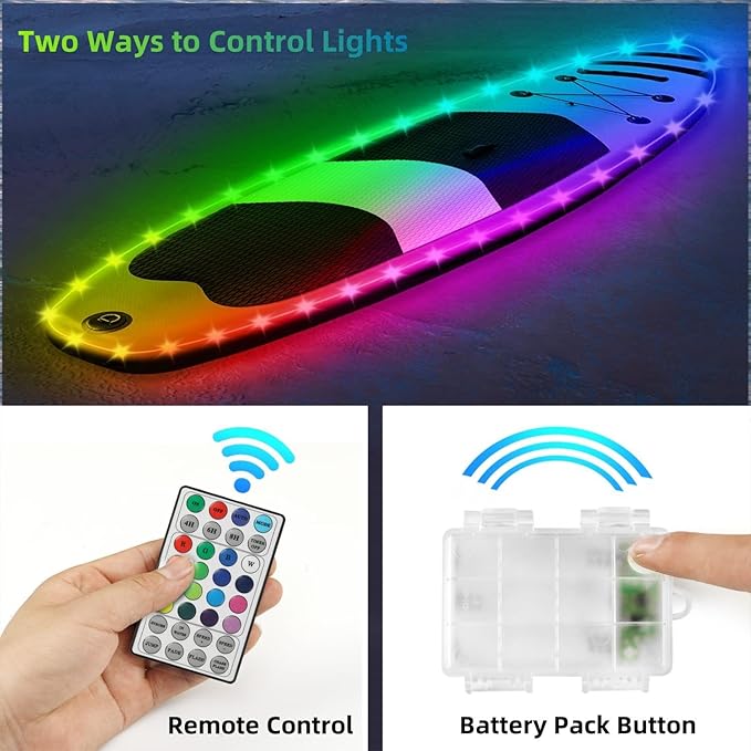 Kayak Paddle Board Lights Kit, IP68 Waterproof Dream Color SUP Glow Lights with Remote, Battery Powered Boat Light for Night Kayaking SUP Canoes, Marine Pontoon Boat Light (24FT)