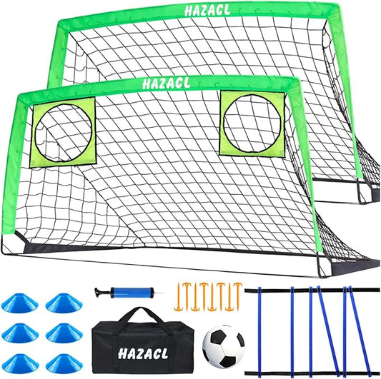 Kids Soccer Goal for Backyard, 6x4 9x5 FT Portable Soccer Nets Pop Up with Ball, Agility Ladder, Cones, Target & Carry Bag for Toddler Youth Outdoor Indoor Training Practice Sports Games Play