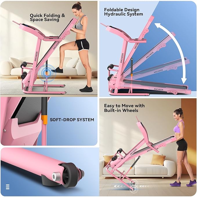 ANCHEER Foldable Treadmill with Sit Up Bench, 2025 Upgrade 3.5HP Portable Treadmills for Home with Incline 350 lbs Capacity, Smart LCD Display Body Fat& Heart Rate, Multifunction Exercise Equipment