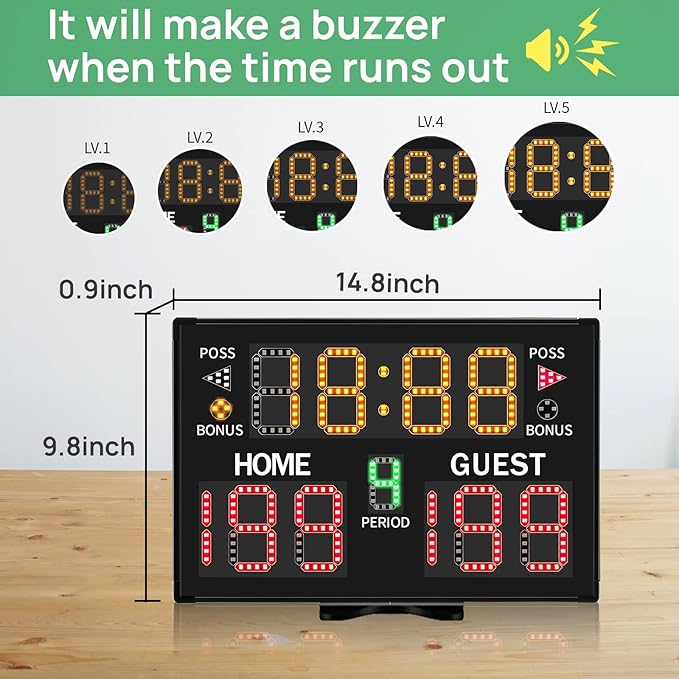 YZ Battery Powered Electronic Basketball Scoreboard with Timer, Portable Tabletop Digital Scoreboard with Remote, Score Clock Score Keeper for Games Baseball/Football/Volleyball Indoor Outdoor