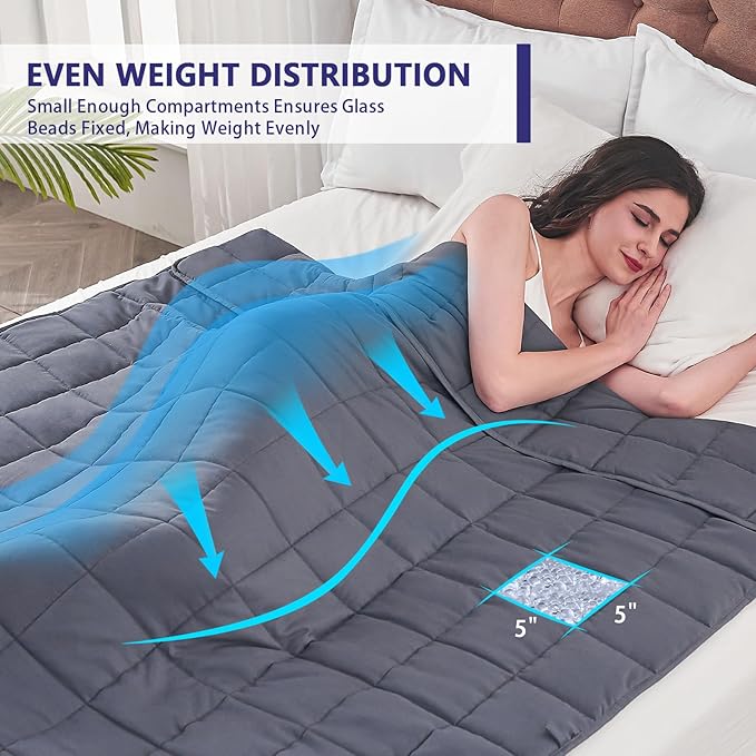 yescool Weighted Blanket for Adults (17 lbs, 48" x 72", Grey) Cooling Heavy Blanket for Sleeping Perfect for 160-180 lbs, Twin Size Breathable Blanket with Premium Glass Bead, Machine Washable