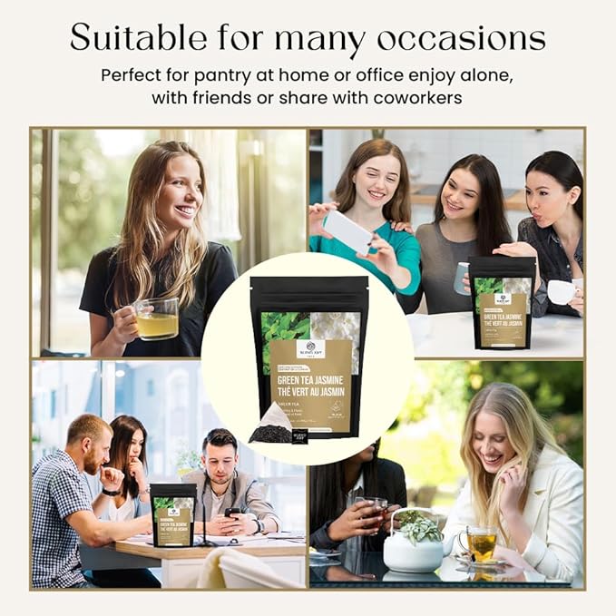 Jasmine Green Tea Bags, 100 Counts, Mountain Loose Leaf Green Tea, Flavored, Delightful Aroma, Sugar Free, 100% Natural Gluten Free, Medium Caffeine Brew As Hot, Cold Or Iced Tea