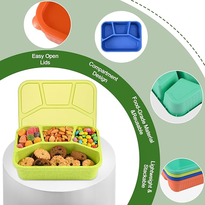 8 Pack Bento Box Lunch Box Container for Adult Kid, 4 Compartment Meal Prep Containers with Lids, Reusable Bento Box Snack Container, Microwave & Dishwasher Safe