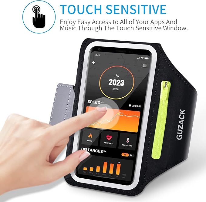 GUZACK Running Armband for iPhone 16 15 14 13 Pro Max, Galaxy S25 S24 S23 S22, with Card Slot & Key Pockets, Running Phone Holder, Fit Up to 6.9 Inches Phone - Size S (Smaller Arm 9-14 in)