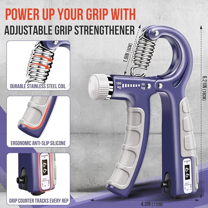 Grip Strength Trainer Kit, Adjustable Forearm Strengthener, Hand Grip Strengthener Balls, Finger Exerciser & Stretcher for Strength Training, Recovery & Flexibility