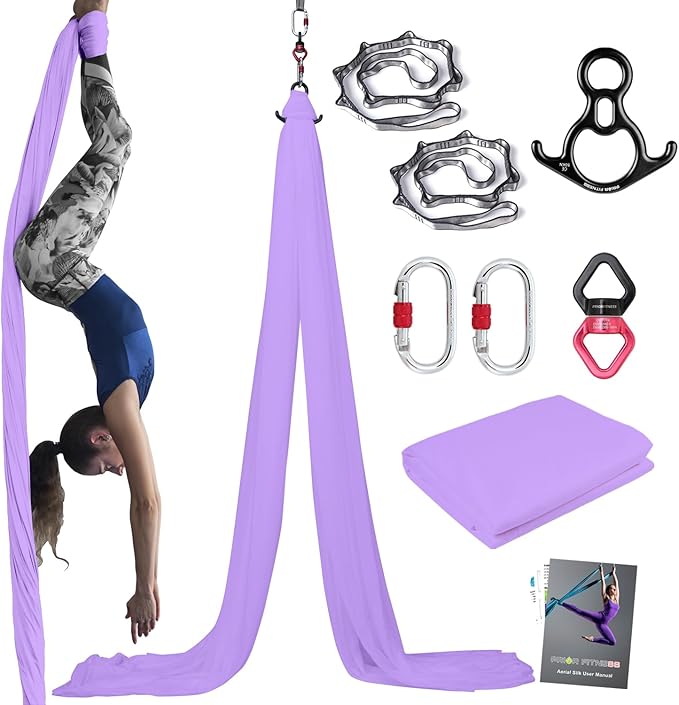 PRIOR FITNESS Aerial Silks Kit Colorful 9/15/20 Yards 40D Nylon Fabric Hammock Set With Hardware & Guide for All Levels Of Aerial Yoga Practice and Acrobatic Flying For Adults Aerial silk