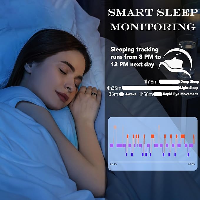 Smart Health Ring for Women Men Fitness Tracker with Heart Rate, Blood Oxygen, Blood Pressure, Sleep Monitoring, Step Counting, IP68 Waterproof for iPhone and Android, No APP Fee, Gold 13#