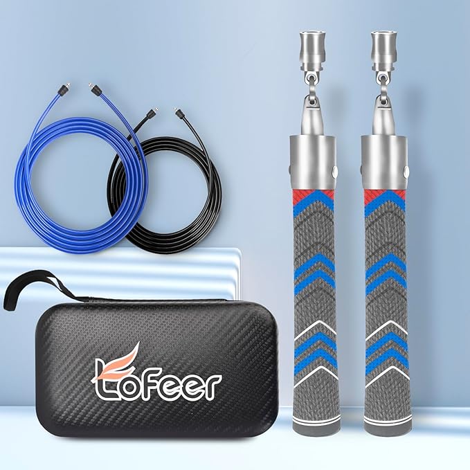 Weighted Jump Rope for Men Women with 110"&102" Abrasion-resistant Cable, Φ=6mm Crossropes jump rope with Rubber Grip,360 Degree Spin,Tangle Free,Suitable for Fitness Cardio,Boxing & Workout