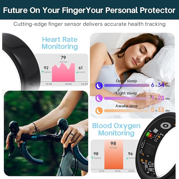 Smart Rings for Women Men,Fitness Tracker Ring,Heart Rate,Blood Oxygen,Blood Pressure,Step Tracker,Sleep Monitoring,No Subscription Fee,IP68 Waterproof Smart Ring for iphone&Android(Silver 11)